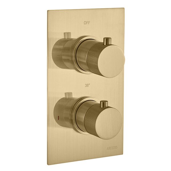Arezzo Fluted Brushed Gold Round Shower Package with Concealed Valve + Head - Image 4