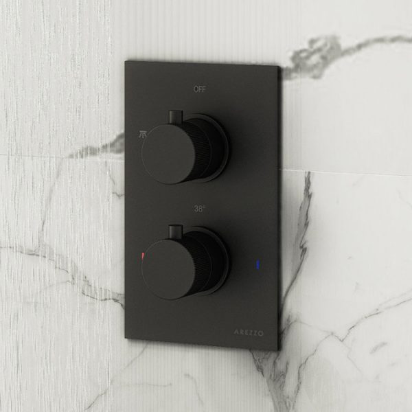 Arezzo Fluted Matt Black Round Shower Package with Concealed Valve + Head - Image 3