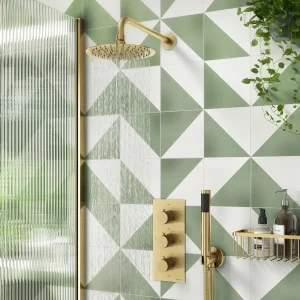 Arezzo Fluted Brushed Brass Round Thermostatic Shower Pack with Head + Handset