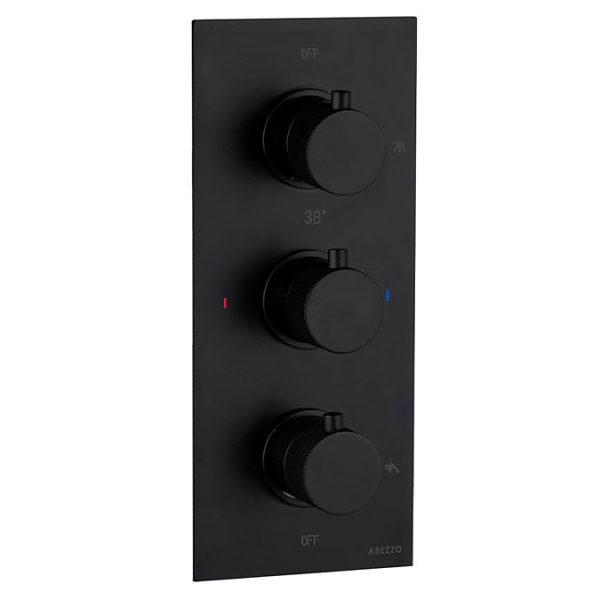 Arezzo Fluted Matt Black Round Thermostatic Shower Pack with Head + Handset - Image 3