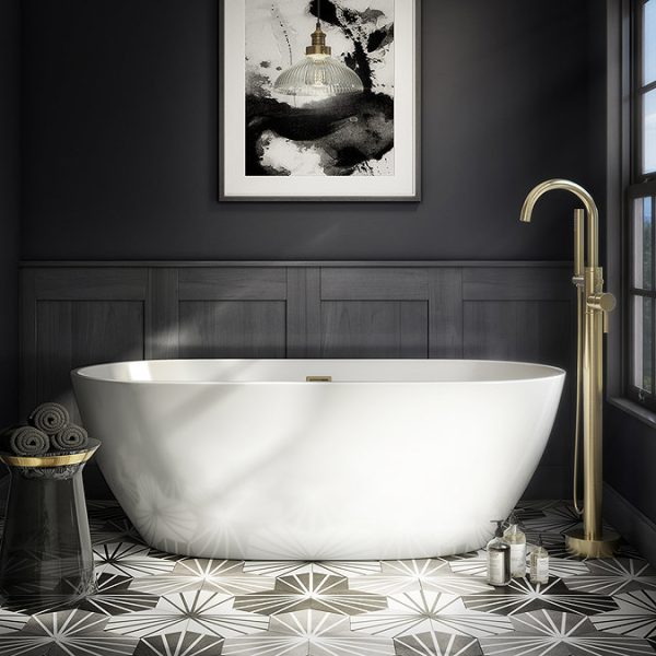 Arezzo Freestanding Modern Bath with Brushed Brass Waste - Image 2