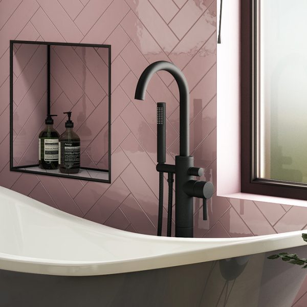 Arezzo Matt Black Freestanding Bath Tap with Shower Mixer - Image 4