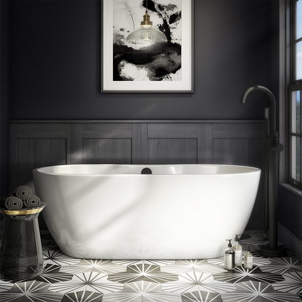 Arezzo Matt Black Freestanding Bath Tap with Shower Mixer - Image 2