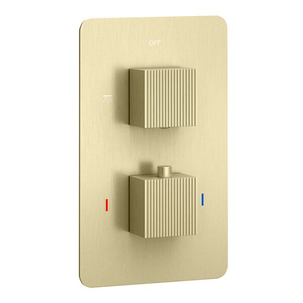 Arezzo Fluted Brushed Brass Concealed Shower Package with Valve + Square Fixed Head - Image 6