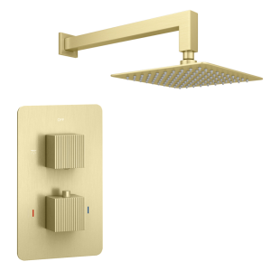 Arezzo Fluted Brushed Brass Concealed Shower Package with Valve + Square Fixed Head