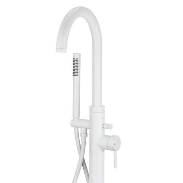Arezzo Matt White Freestanding Bath Tap with Shower Mixer - Image 3