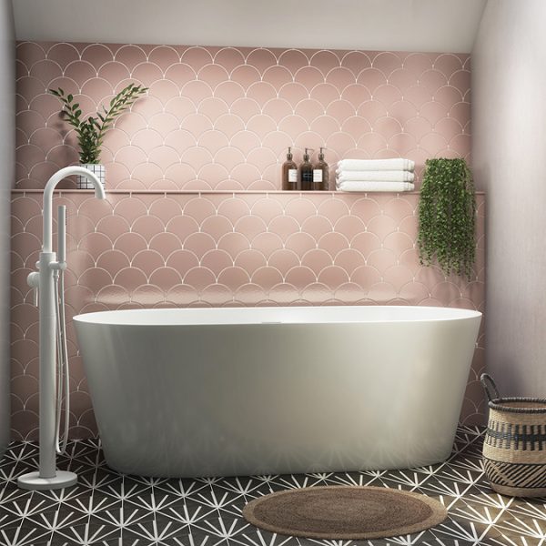 Arezzo Matt White Freestanding Bath Tap with Shower Mixer - Image 2