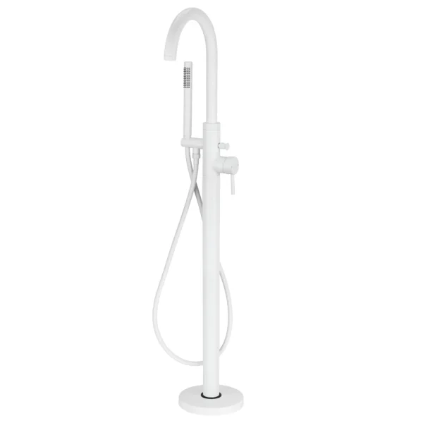 Arezzo Matt White Freestanding Bath Tap with Shower Mixer