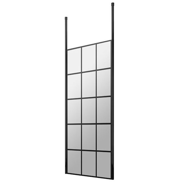 Arezzo Matt Black Grid Free Standing Wet Room Screen with Black Double Ceiling Posts - Image 2