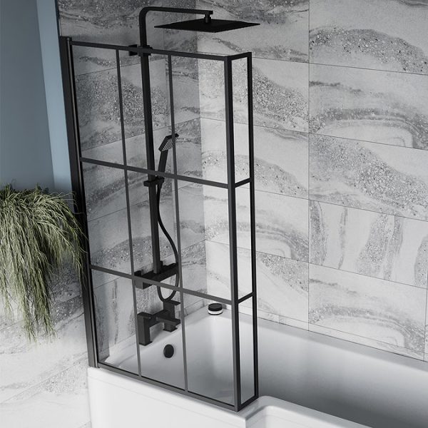 Arezzo Shower Bath   1700mm L Shaped with Matt Black Grid Screen + Panel - Image 3