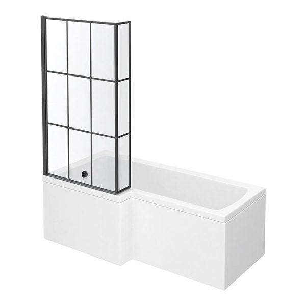 Arezzo Shower Bath   1700mm L Shaped with Matt Black Grid Screen + Panel - Image 4
