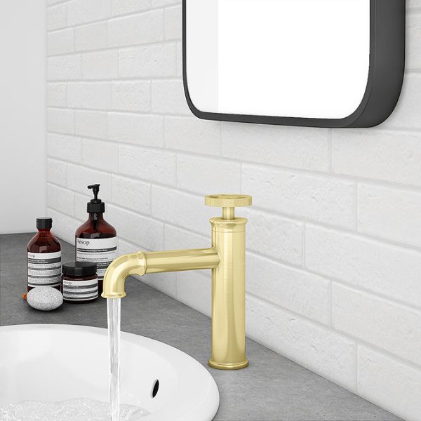 Arezzo Brushed Brass Industrial Style Mono Basin Mixer - Image 3