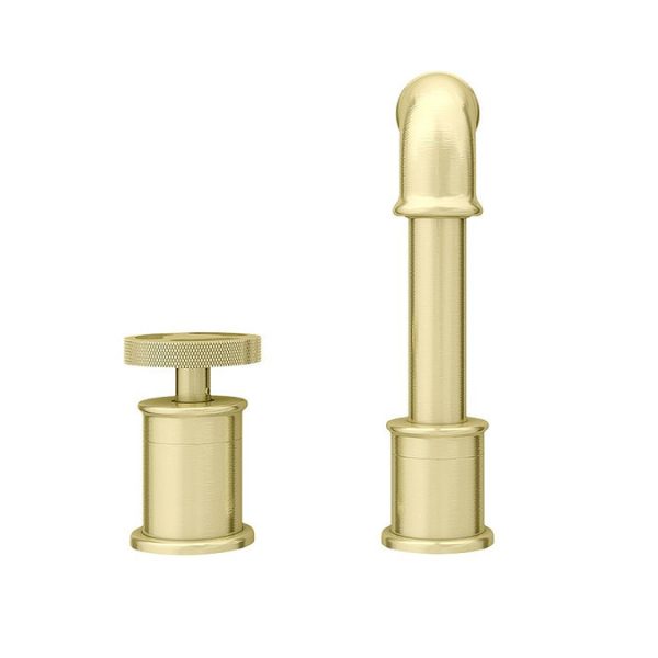 Arezzo Brushed Brass 2TH Industrial Style Deck Mounted Basin Mixer - Image 5