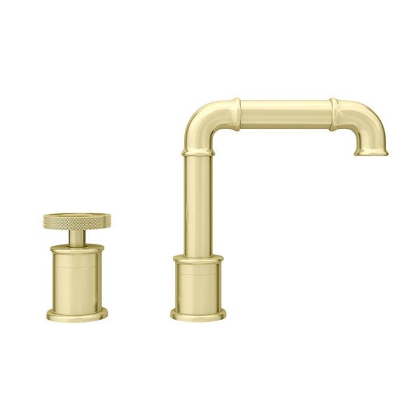 Arezzo Brushed Brass 2TH Industrial Style Deck Mounted Basin Mixer - Image 2