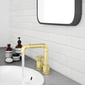 Arezzo Brushed Brass 2TH Industrial Style Deck Mounted Basin Mixer