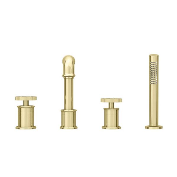 Arezzo Brushed Brass 4TH Industrial Style Deck Mounted Bath Shower Mixer inc. Pull Out Handset - Image 5