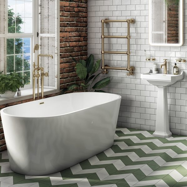 Arezzo Brushed Brass Industrial Style Freestanding Bath Shower Mixer Tap - Image 2