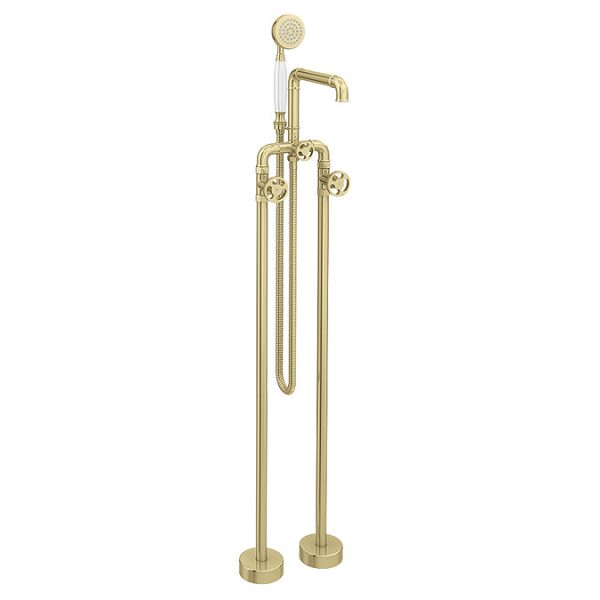 Arezzo Brushed Brass Industrial Style Freestanding Bath Shower Mixer Tap - Image 3