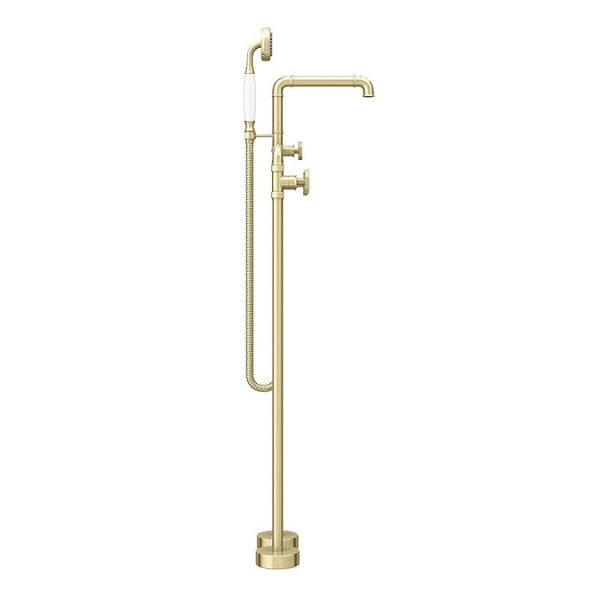 Arezzo Brushed Brass Industrial Style Freestanding Bath Shower Mixer Tap - Image 4