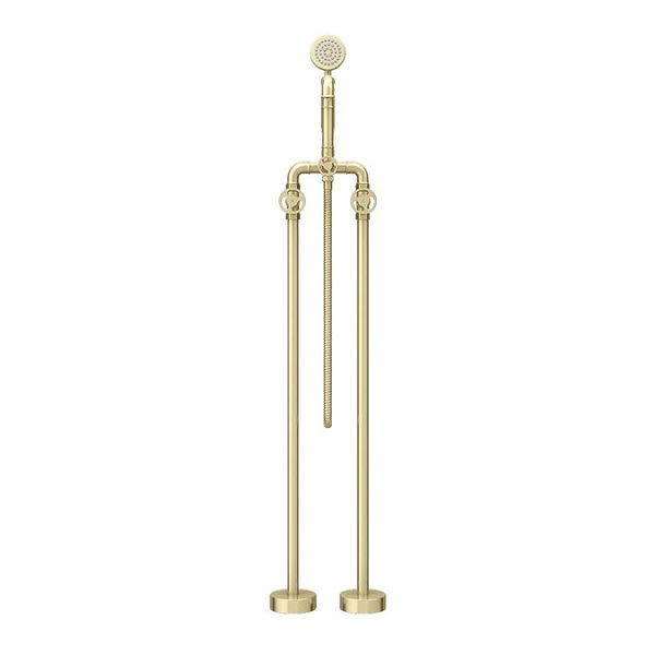 Arezzo Brushed Brass Industrial Style Freestanding Bath Shower Mixer Tap - Image 5