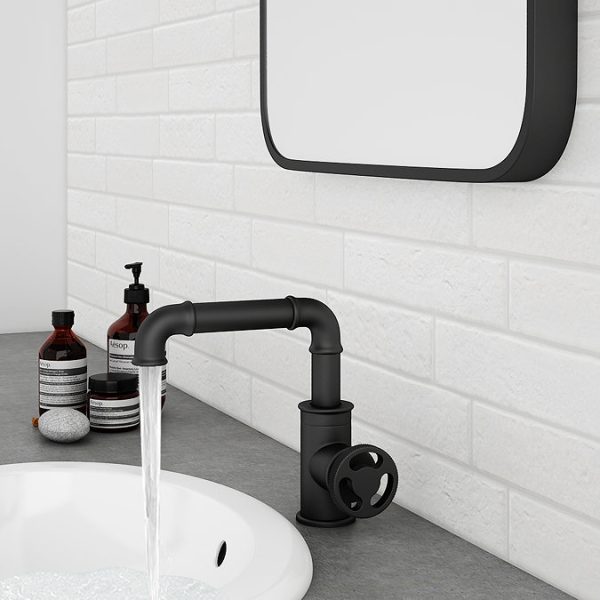 Arezzo Matt Black Industrial Style Side Tap Head Basin Mixer - Image 5