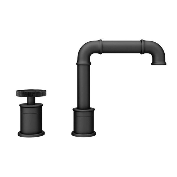 Arezzo Matt Black 2TH Industrial Style Deck Mounted Basin Mixer - Image 2