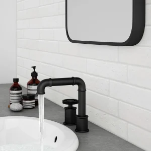 Arezzo Matt Black 2TH Industrial Style Deck Mounted Basin Mixer