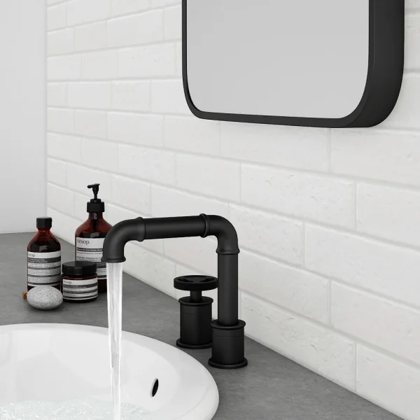 Arezzo Matt Black 2TH Industrial Style Deck Mounted Basin Mixer