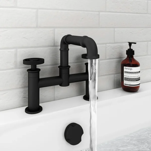 Arezzo Matt Black Industrial Style Bath Filler
