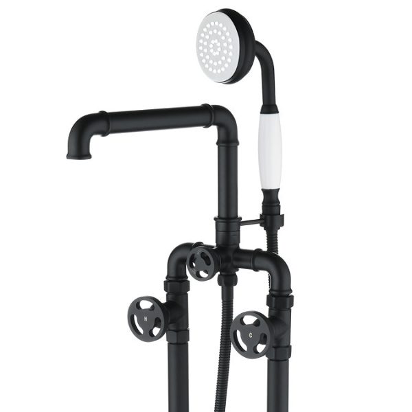 Arezzo Matt Black Industrial Style Freestanding Bath Shower Mixer Tap - Image 2