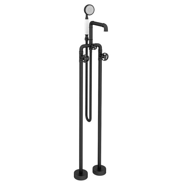 Arezzo Matt Black Industrial Style Freestanding Bath Shower Mixer Tap - Image 4