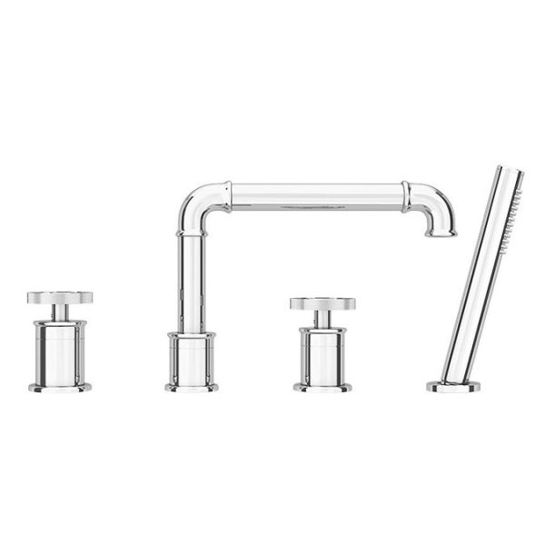 Arezzo Chrome 4TH Industrial Style Deck Mounted Bath Shower Mixer inc. Pull Out Handset - Image 2