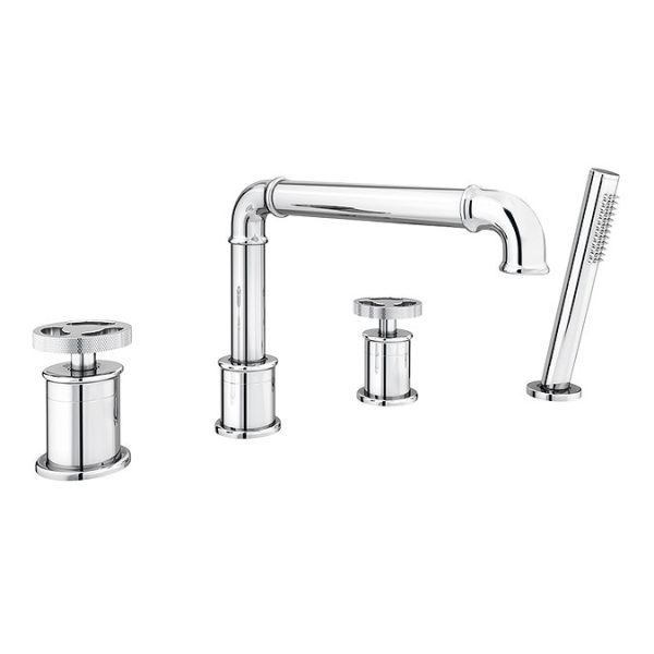 Arezzo Chrome 4TH Industrial Style Deck Mounted Bath Shower Mixer inc. Pull Out Handset - Image 4