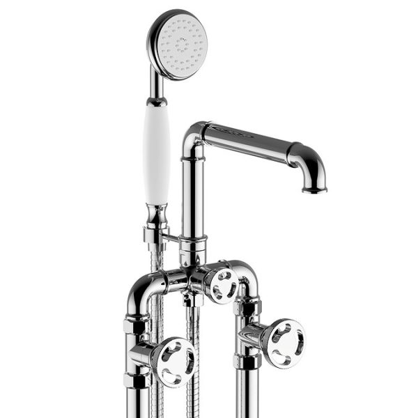 Arezzo Chrome Industrial Style Freestanding Bath Shower Mixer Tap - Image 4