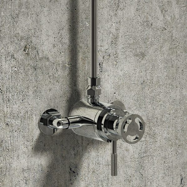 Arezzo Chrome Industrial Style Exposed Dual Shower Valve with Riser Kit Chrome - Image 3