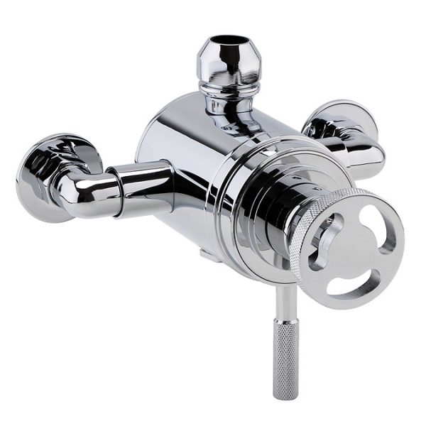Arezzo Chrome Industrial Style Rigid Riser Kit with Diverter + Dual Exposed Shower Valve - Image 6