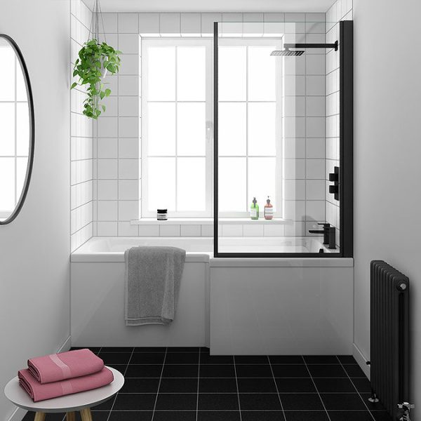 Arezzo Shower Bath   1700mm L Shaped with Matt Black Screen + Panel - Image 5