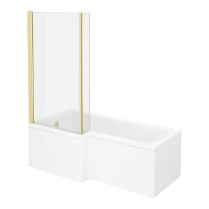 Arezzo Shower Bath   1700mm L Shaped with Brushed Brass Screen + Panel