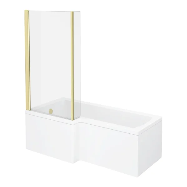Arezzo Shower Bath   1700mm L Shaped with Brushed Brass Screen + Panel