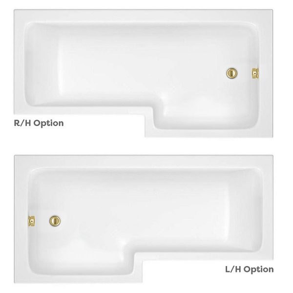 Arezzo L Shaped Shower Bath 1700mm (incl. Hinged Brushed Brass Screen with Return, Rail + Acrylic Panel) - Image 2
