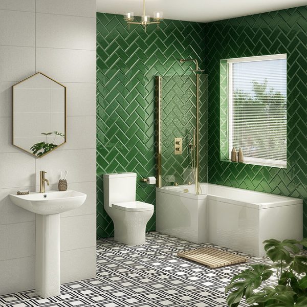 Arezzo Shower Bath   1700mm L Shaped with Brushed Brass Screen + Panel - Image 5
