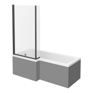 Arezzo Shower Bath   1700mm L Shaped with Matt Black Screen + Matt Grey Panel