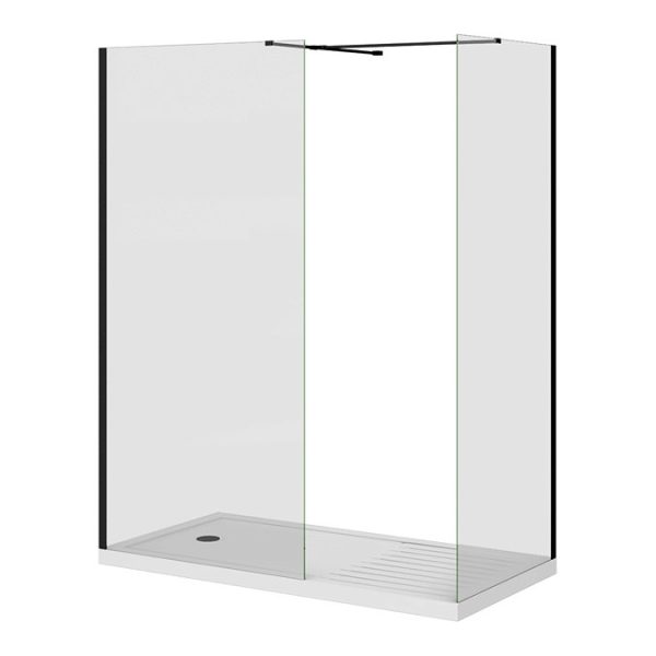 Arezzo 1600 x 800 Matt Black Profile Wet Room (Screen, Side Panel + Tray) - Image 4