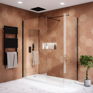 Arezzo 1600 x 800 Matt Black Profile Wet Room (Screen, Side Panel + Tray)