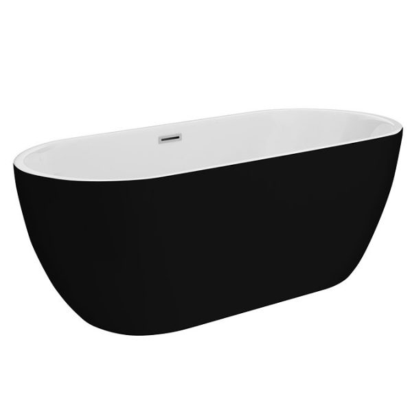 Arezzo Matt Black Freestanding Modern Bath with Chrome Waste 1650 x 750 x 570mm - Image 2