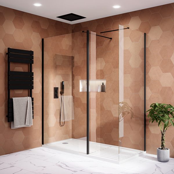 Arezzo 400mm Matt Black Recessed Square Shower Package with Concealed Valve + Handset - Image 2