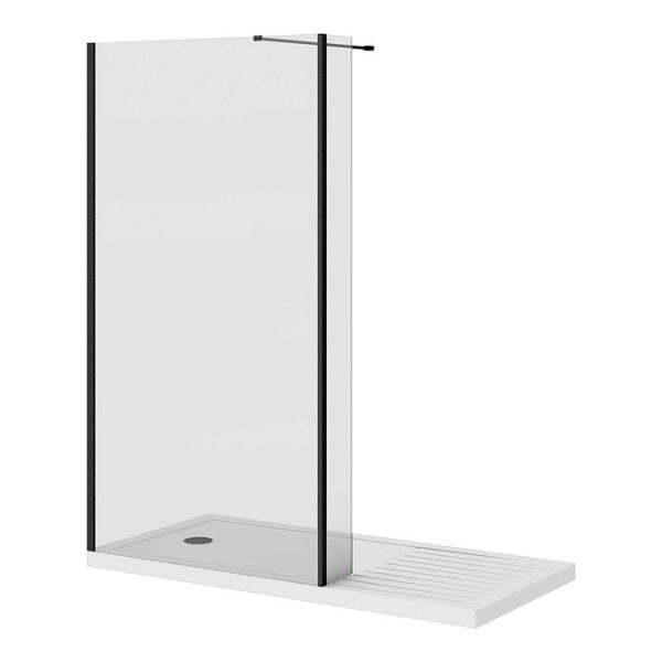 Arezzo 1600 x 800 Matt Black Profile Wet Room (900mm Screen, Return Panel + Tray) - Image 4
