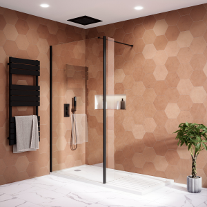 Arezzo 1600 x 800 Matt Black Profile Wet Room (900mm Screen, Return Panel + Tray)