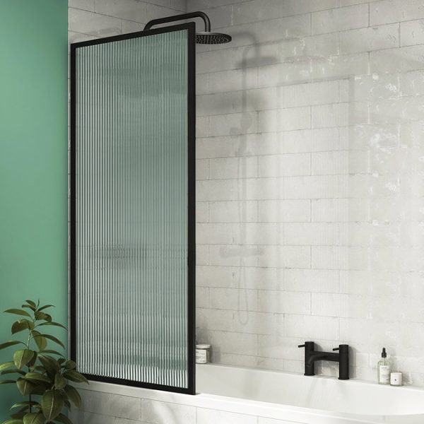 Arezzo Fluted Glass Matt Black Framed Fixed Round Single Ended Shower Bath - Image 3