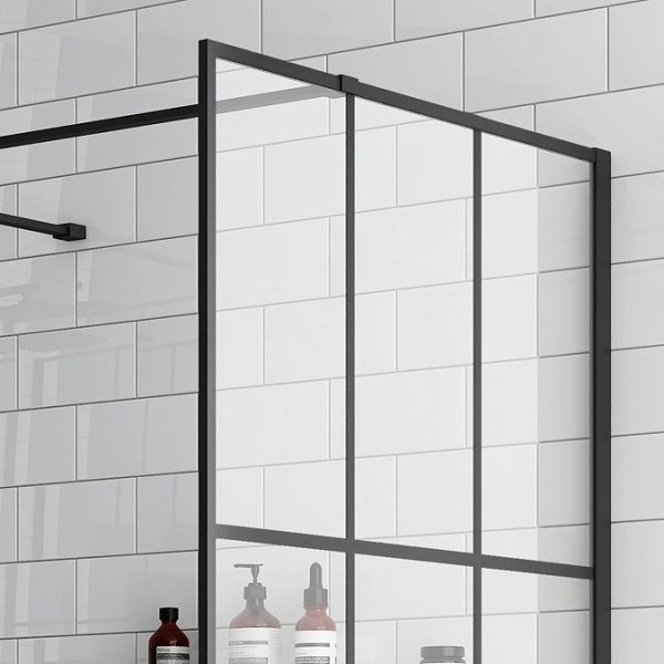 Arezzo 1600 x 800 Matt Black Grid Wet Room (inc. Screen, Side Panel + Tray) - Image 4